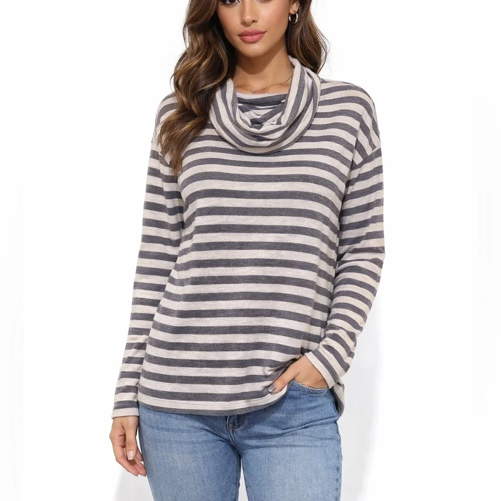 EUC J. Crew Size Small Womens Gray and Blue  Cowl‎ Neck Sweater